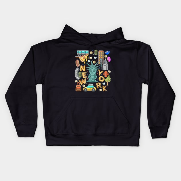 New York City Doodle Kids Hoodie by NomadicQuest